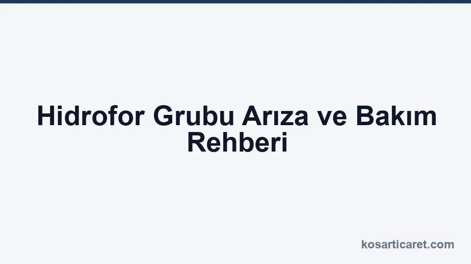 Hidrofor grubu arıza ve bakım rehberi