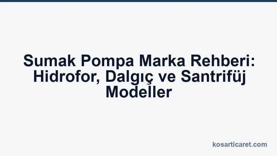 Sumak pompa marka rehberi — hidrofor ve dalgıç pompa