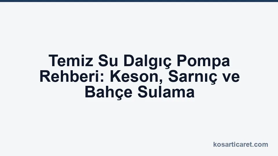 Temiz su dalgıç pompa — keson kuyu ve sarnıç uygulaması